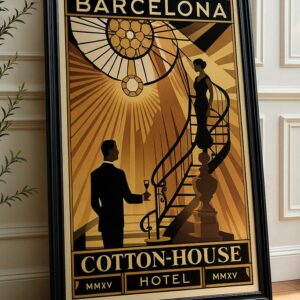 Barcelona Travel Art Decor Poster, House Hotel Wall Art Print in Vintage Style Frame