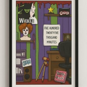 Framed Musical Theater Wall Art Poster, Canvas Wicked, Grease, Rent, Burn Book, Chicago