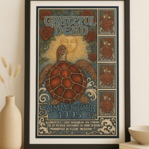 Grateful Dead Summer Tour 1995 Framed Poster, Canvas Vintage Sea Turtle Psychedelic Art Wall Decor for Music