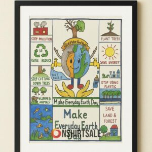 Make Everyday Earth Day Poster, Eco-Friendly Framed Wall Art for Kids