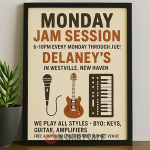Monday Jam Session Poster, Vintage Music Event Print at Delaney’s Westville