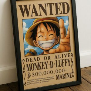 One Piece Anime Monkey D. Luffy Wanted Poster Wall Art