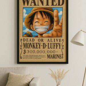 One Piece Anime Monkey D. Luffy Wanted Poster Wall Art