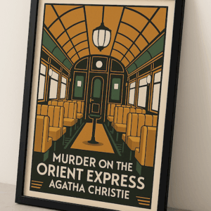 Murder on the Orient Express Poster by Agatha Christie, Retro Train Interior Wall Art Print for Book Lovers