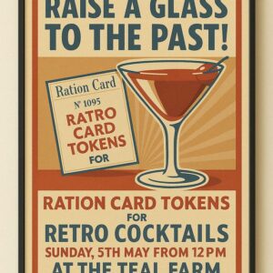 Retro Cocktail Party Poster, Vintage Bar Wall Art with Ration Card Theme Poster