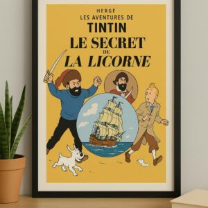 Tintin Le Secret de La Licorne Framed Poster, Classic Comic Wall Art for Fans