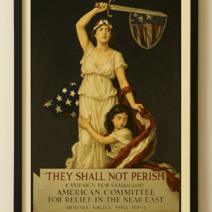 WWI Propaganda Poster, They Shall Not Perish American Committee Relief Print,  Vintage Patriotic Wall Art