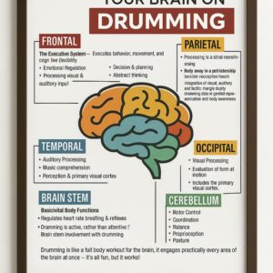 Your Brain On Drumming Poster, Educational Wall Art About Brain Function And Music