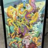 Psychedelic Cat Art Poster, Surreal Trippy Design with Smile Flower and Pills, Come On, It’s Just a Silly Dream’ Quote
