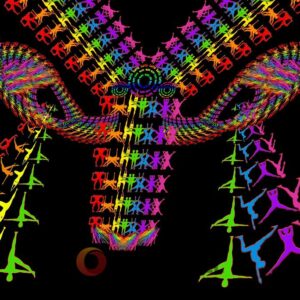 Psychedelic Yoga Dancers Poster ,Trippy Rainbow Abstract Print on Black Background