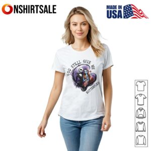 You Still Give Me Butterflies T-Shirt, Gothic Skeleton Couple T-Shirt, Romantic Spooky Love Art Tee for Halloween Fans